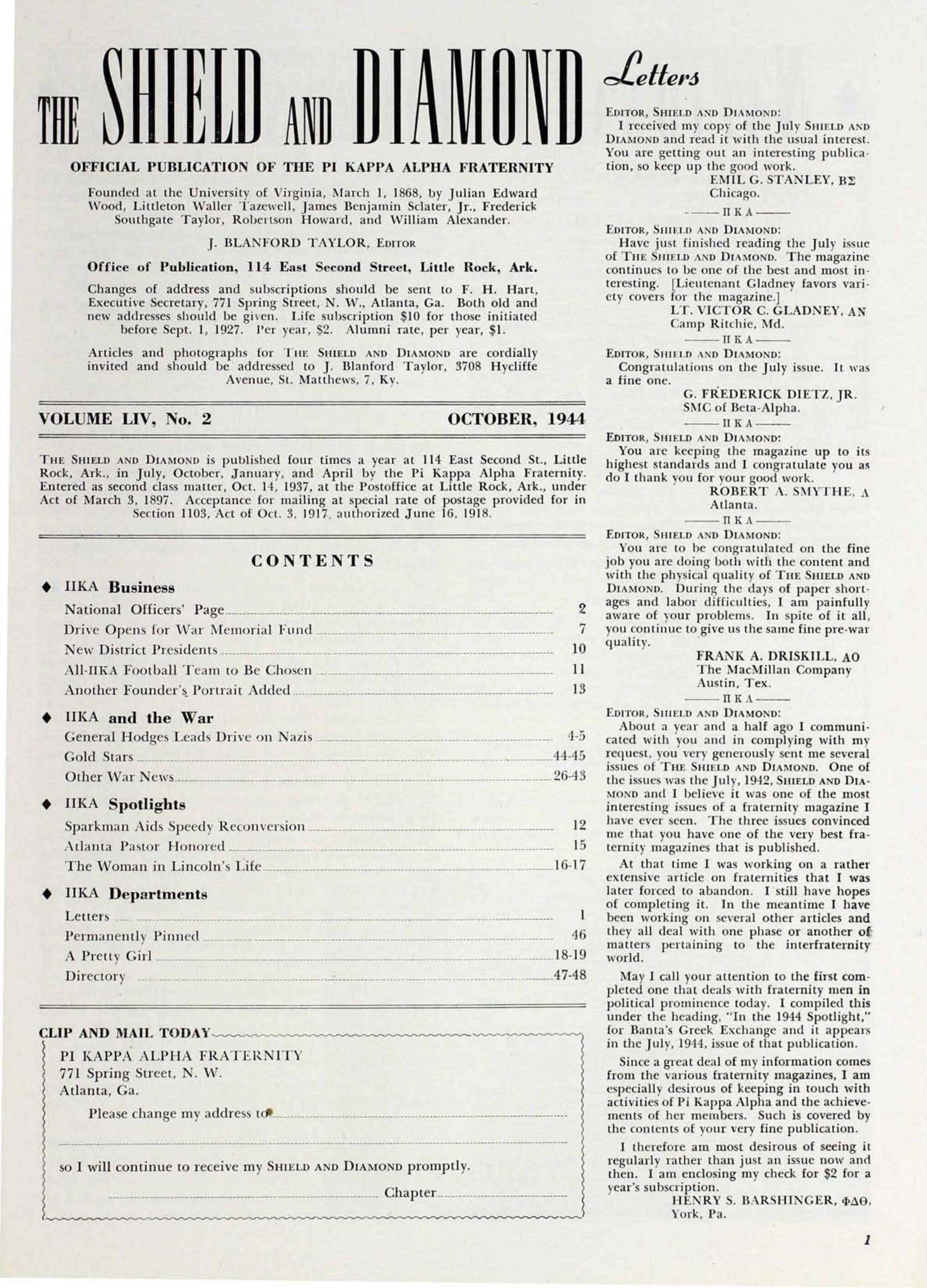 Letters, October 1944